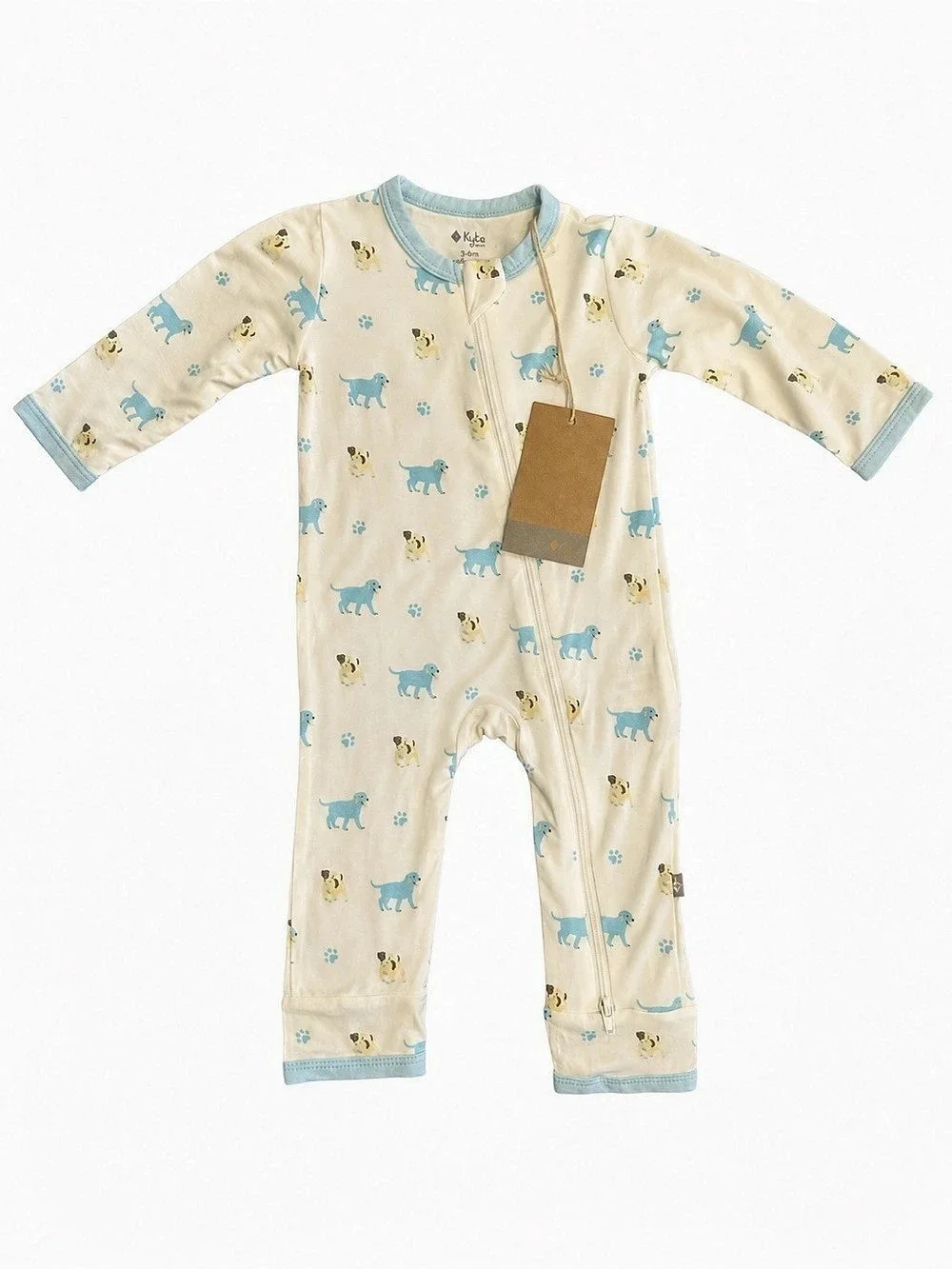 Kyte Baby 3-6M Blue Puppy Dog Bamboo Dual Zipper Romper NWT